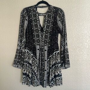 Free People Tegan Mini Dress - Black Print